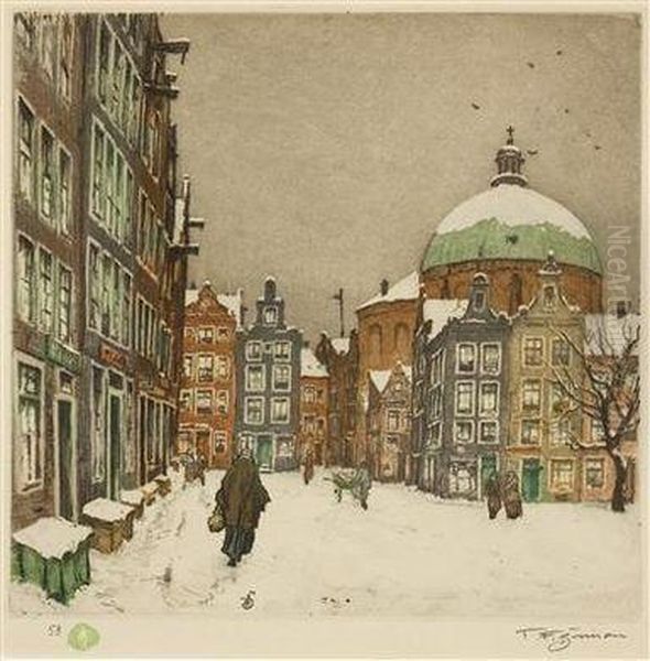 Snow In Amsterdam Oil Painting by Tavik Frantisek Simon