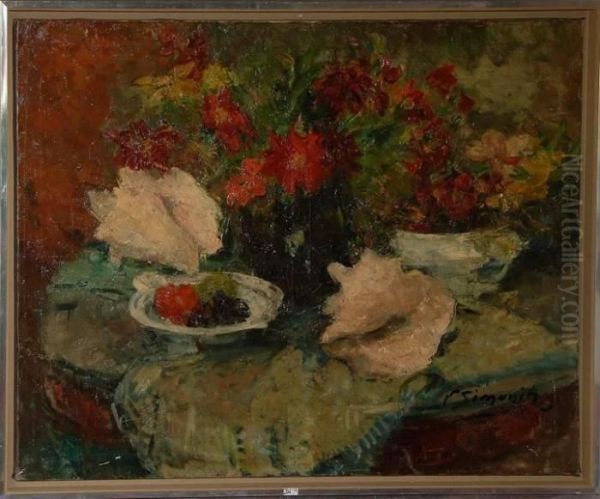 Nature Morte Aux Fleurs Oil Painting by Victor Simonin