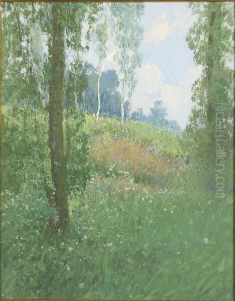 Landscape With Trees In An Open Field Oil Painting by Jaroslav Simunek