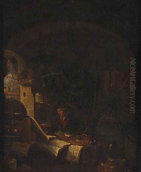 An Alchemist in his Study Oil Painting by Thomas Wyck