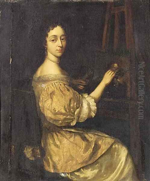 Portrait of a lady painting at an easel Oil Painting by Aleijda Wolfsen