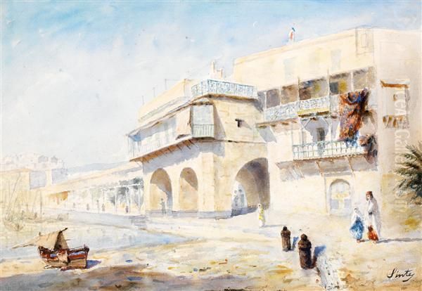 Promeneur Sur Le Port D'alger Oil Painting by Joseph Sintes