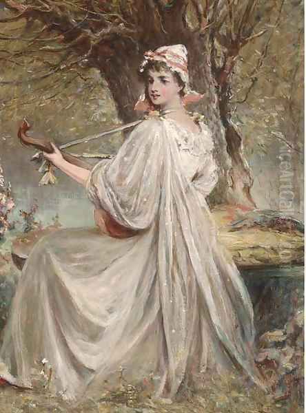 Music to make the heart grow fonder Oil Painting by Alfred Joseph Woolmer