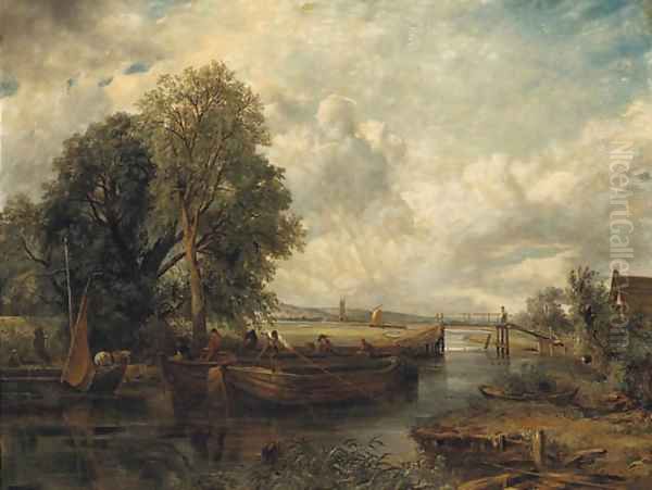 View on the Stour near Dedham Oil Painting by Frederick Waters Watts