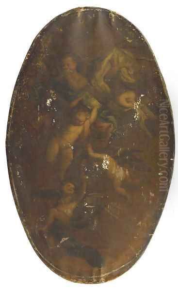 Putti disporting with Wanli Kraak porcelein bowls Oil Painting by Jacob de Wit