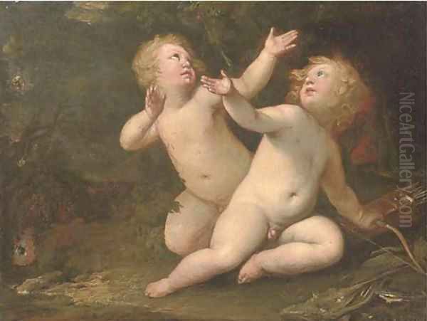 Putti disporting in a landscape Oil Painting by Jacob de Wit