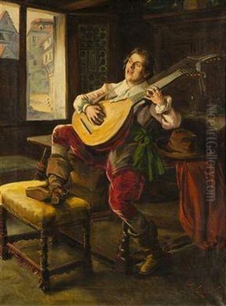 The Lute Player Oil Painting by Jan Skramlik