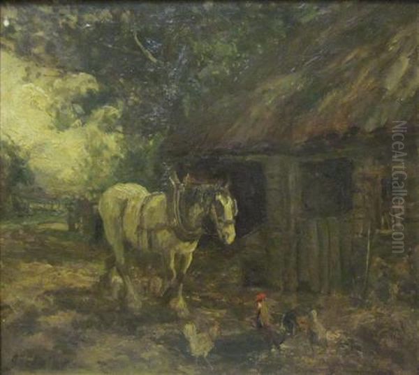 Carthorse And Chickens Oil Painting by John Falconar Slater