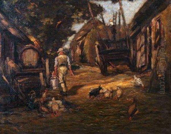 Farmyard Scene With Figure And Chickens Oil Painting by John Falconar Slater