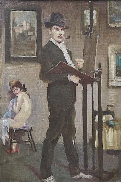 Self-portrait In The Artist's Studio Oil Painting by James Sinton Sleator