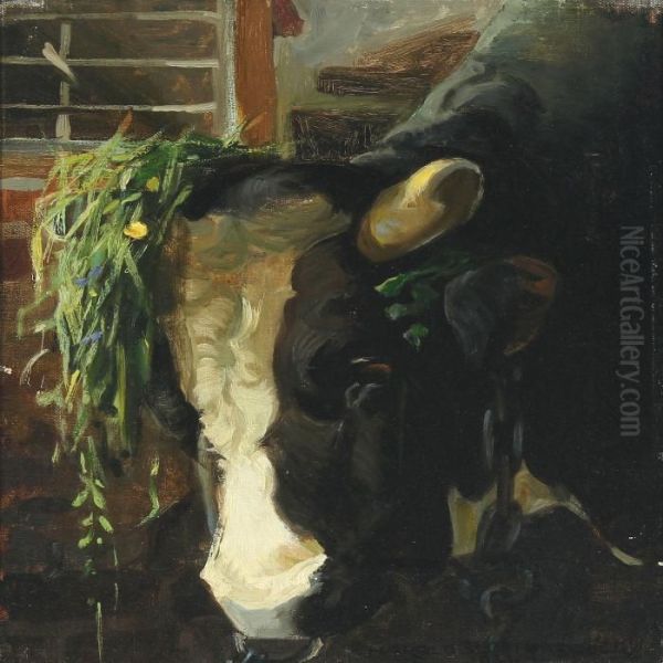 A Bull Oil Painting by Harald Slott-Moller