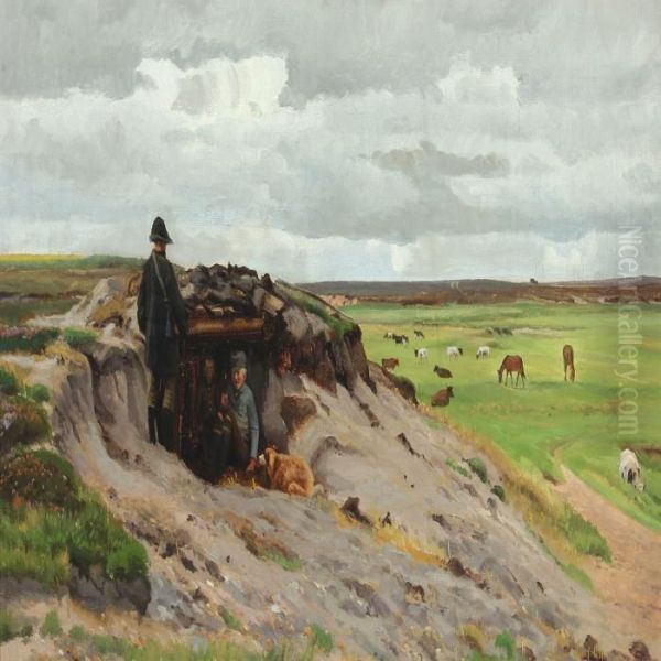 An Observation Post Oil Painting by Hans Ludvig Smidth