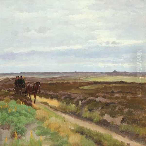 Landscape With Horse Carriage Oil Painting by Hans Ludvig Smidth