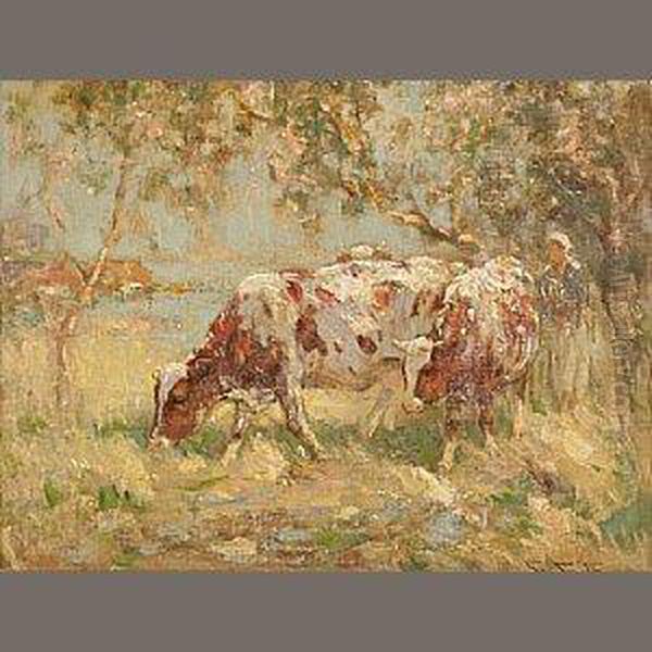 Cows In A Meadow Oil Painting by George Smith