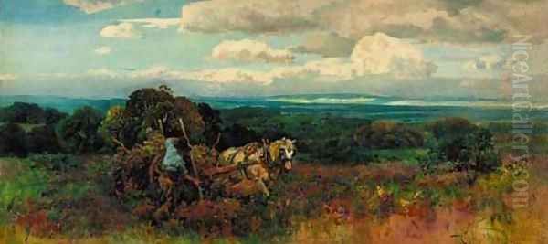 Farmers gathering bracken Oil Painting by A.C Wyatt