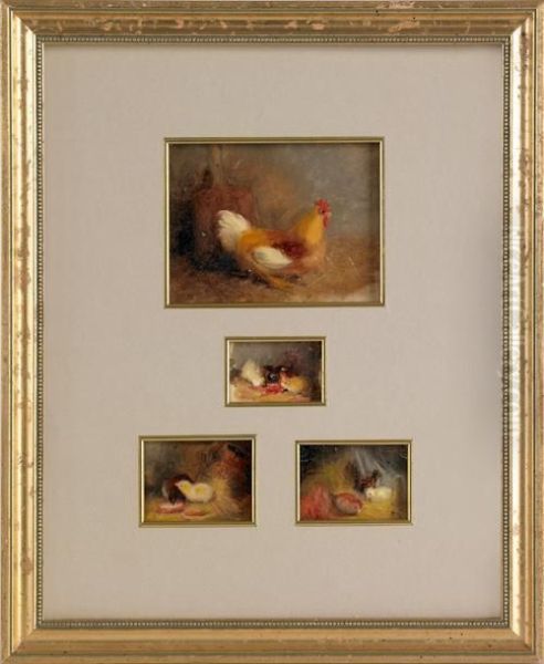 Chickens And Chicks Oil Painting by Mary Russell Smith