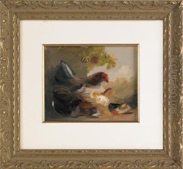 Chickens Oil Painting by Mary Russell Smith