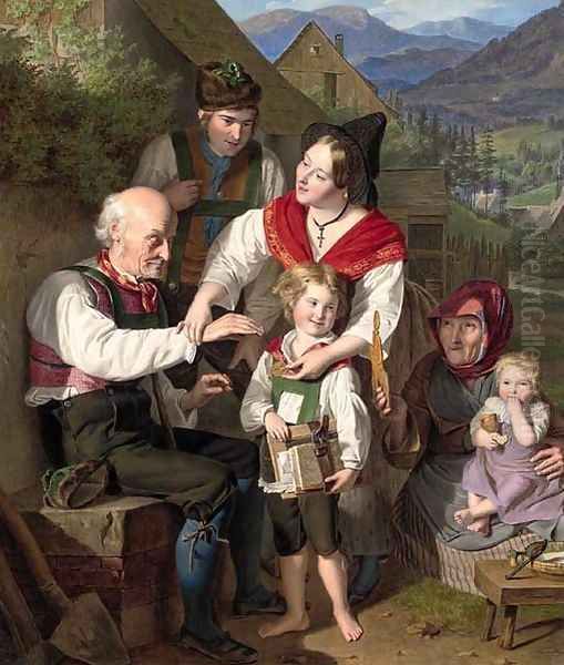 Die Fleissmedaille (The class prize) Oil Painting by Ferdinand Georg Waldmutller