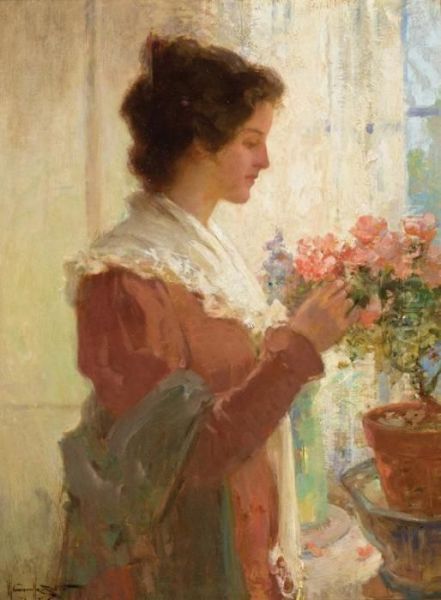 Woman By A Window Oil Painting by Walter Granville-Smith