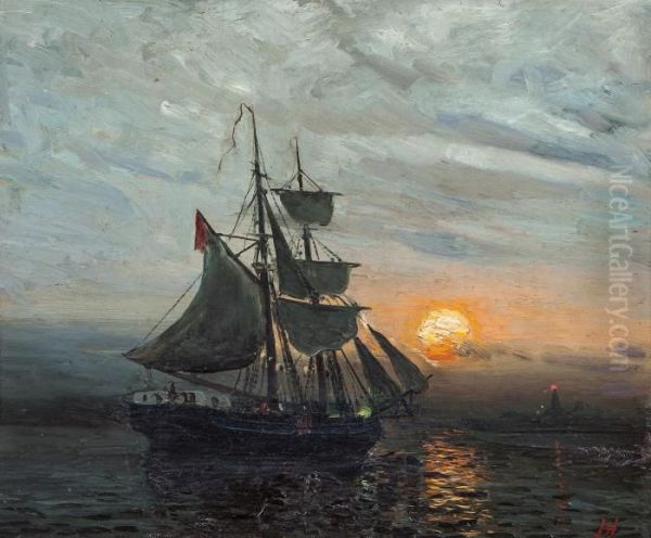 Aften - Solnedgang Oil Painting by Frithjof Smith-Hald