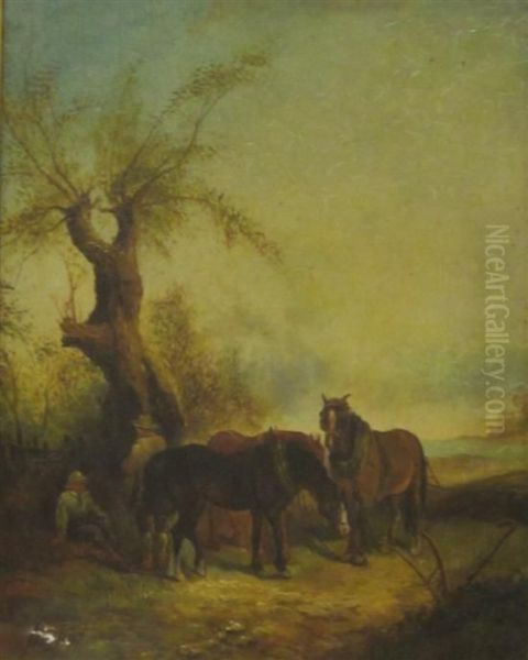 Plough Horses Resting Oil Painting by James Smyth