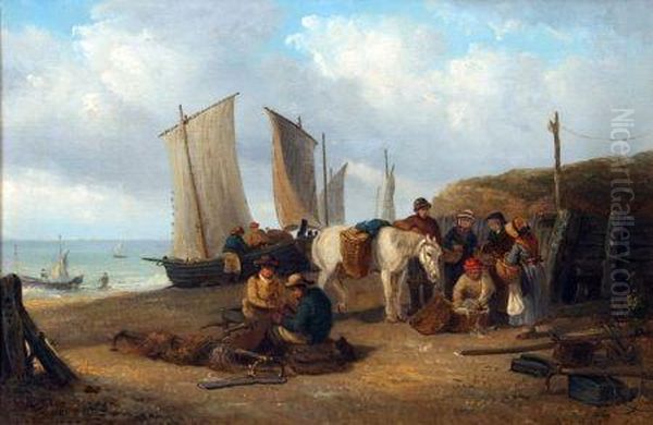 Boats And Fisherfolk At Southwold Oil Painting by Thomas Smythe