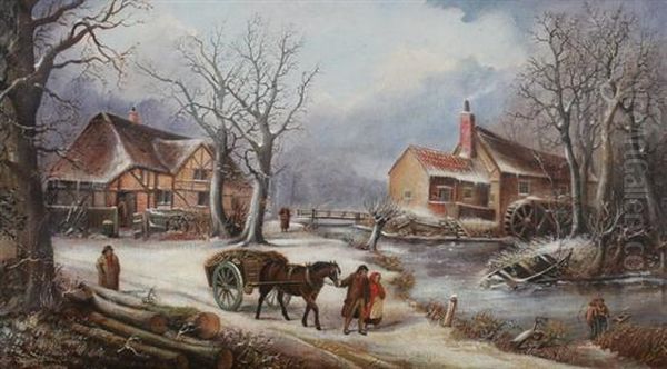 Horse Drawn Wagon In Snow Oil Painting by Thomas Smythe