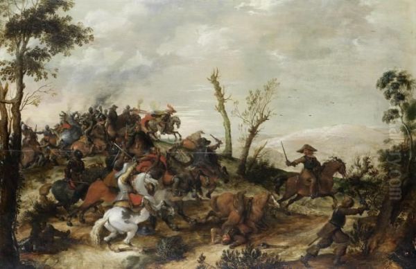 A Cavalry Skirmish Oil Painting by Pieter Snayers