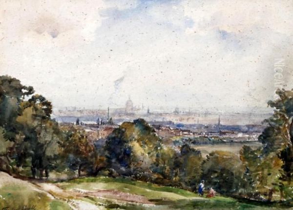 London From Hampstead Heath Oil Painting by James Herbert Snell