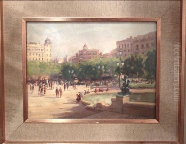 Plaza Catalunya Oil Painting by Domingo I Solergili