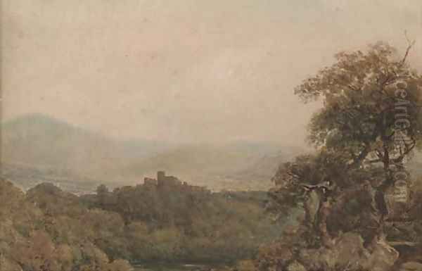 View towards a hilltop castle Oil Painting by Peter de Wint