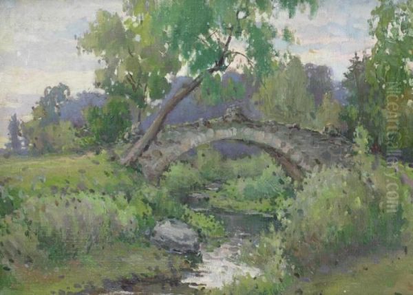 The Novosilviisky Bridge In Pavlovsk Park Oil Painting by Konstantin Andreevic Somov