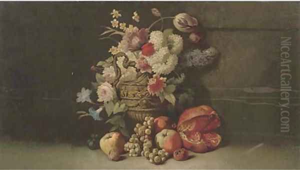 Summer flowers in a classical jug Oil Painting by Thomas Worsey