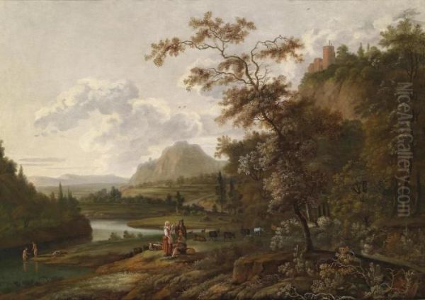 A Wide Landscape With Resting Shepherds Oil Painting by Jan Gabrielsz. Sonje