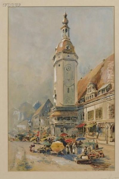 Market Day Under The Clock Tower Oil Painting by William Louis Ii Sonntag