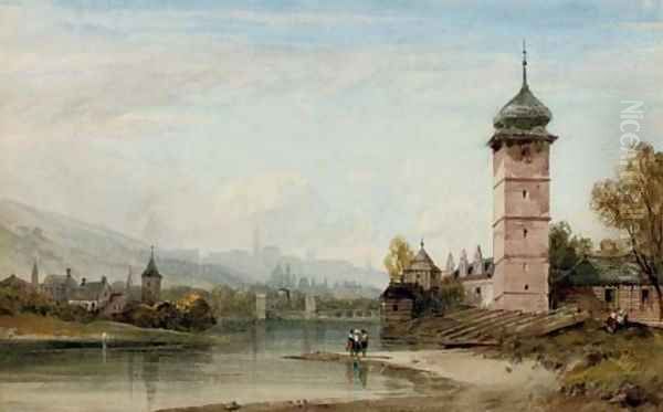 View of an Eastern European city from the river Oil Painting by William Wyld