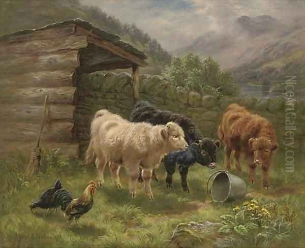 Highland Calves, Jay Valley, Perthshire Oil Painting by Cari E. Watson