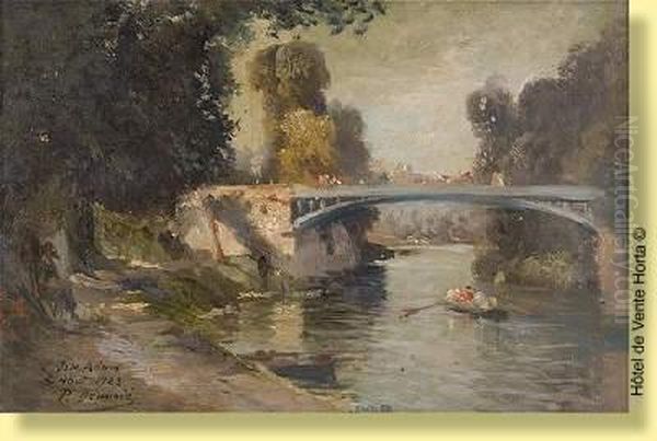 Canotier Sur L'oise Oil Painting by Jean, Paul Denarie Sorlain