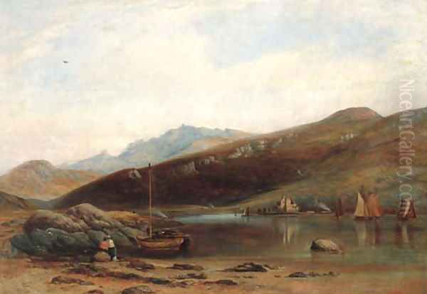 Figures on the shore of Loch Ranza, the Isle of Arran Oil Painting by Thomas Williams