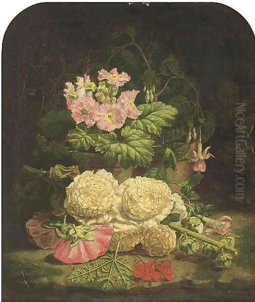 Summer flowers on a mossy bank Oil Painting by Thomas Worsey