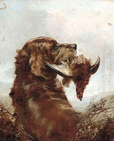 A gun dog with a grouse Oil Painting by William Woodhouse