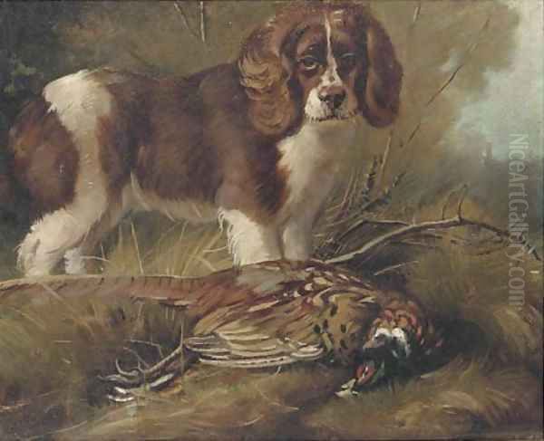 A spaniel with a pheasant Oil Painting by William Woodhouse