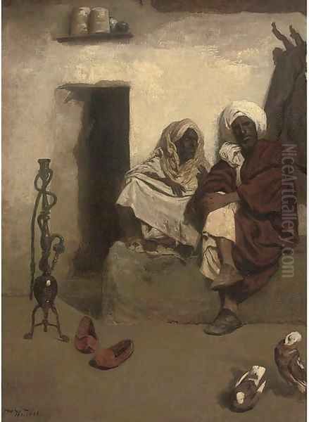 Arabs in conversation by a doorway Oil Painting by Franz Wutrbel