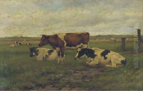 Cattle in a meadow Oil Painting by Herman Wolbers