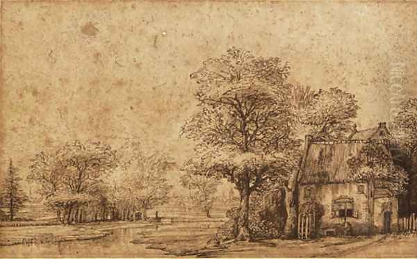 A wooded landscape with a cottage Oil Painting by Pieter De With