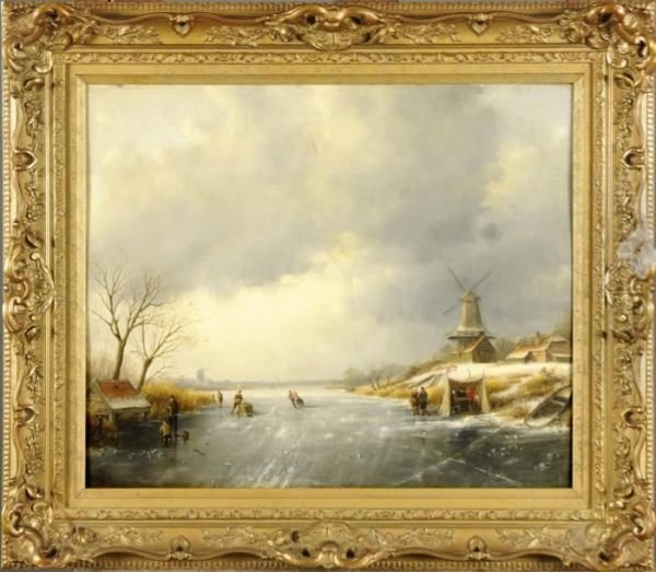 Les Patineurs Oil Painting by Jan Jacob Coenraad Spohler