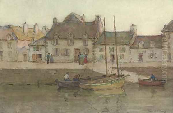 Harbourside, Concarneau Oil Painting by Terrick John Williams