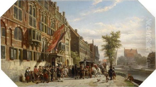 Von Grootenhuy's Visit To The Archer's Guild On The Kloveniersburgwal In Amsterdam Oil Painting by Cornelis Springer