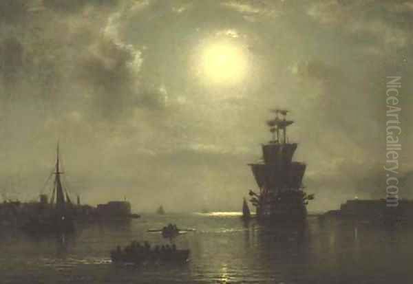 H.M.S. St. Vincent lying off Gosport at the entrance to Portsmouth harbour Oil Painting by Wilhelm Ferdinand Xylander