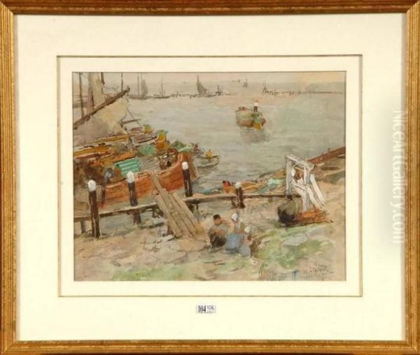 Bords De Mer Animes En Hollande Oil Painting by Henri Stacquet